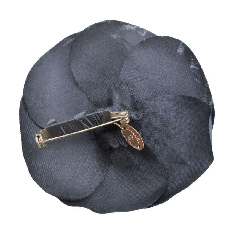 Chanel Camellia Corsage Pin Brooch Accessory Flower Motif Black Ladies Used