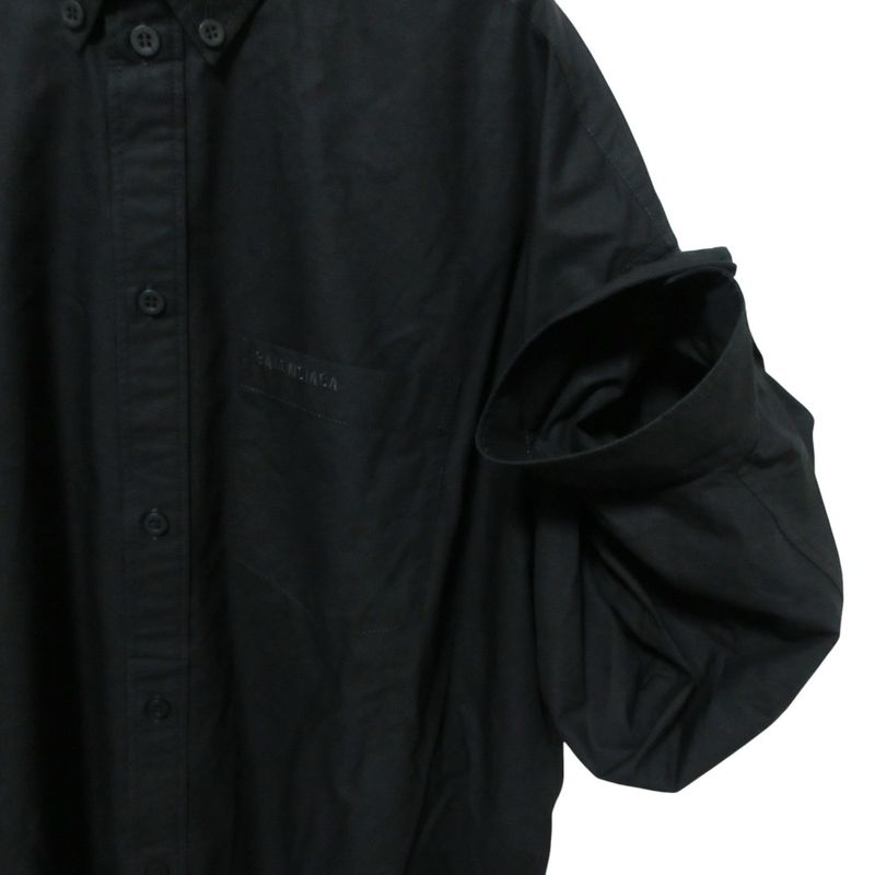 Cleaned Balenciaga 2024 Model Cotton Poplin Tuck Sleeve Shirt Blouse 834033 36