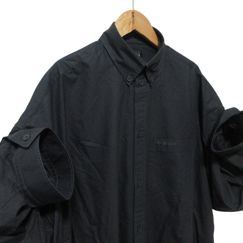 Cleaned Balenciaga 2024 Model Cotton Poplin Tuck Sleeve Shirt Blouse 834033 36