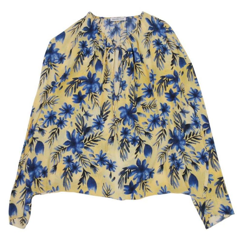 18ss Balenciaga Floral Silk Blouse Shirt Pullover Tops Long Sleeve Allover
