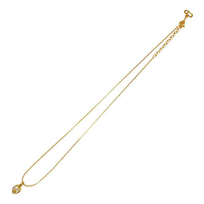 Christian Dior Heart Stone Necklace GP Gold Ladies Used
