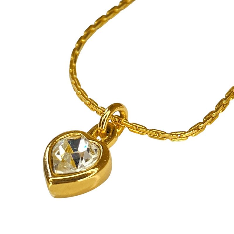 Christian Dior Heart Stone Necklace GP Gold Ladies Used