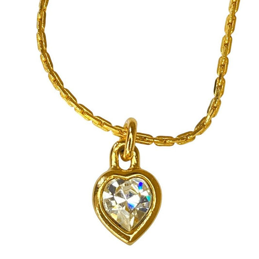 Christian Dior Heart Stone Necklace GP Gold Ladies Used