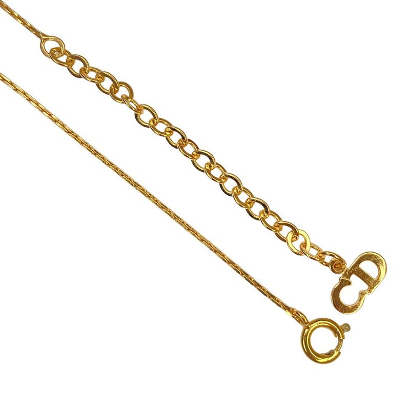 Christian Dior Heart Stone Necklace GP Gold Ladies Used
