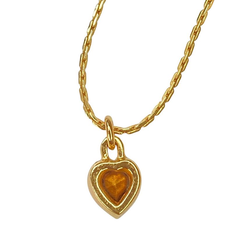 Christian Dior Heart Stone Necklace GP Gold Ladies Used