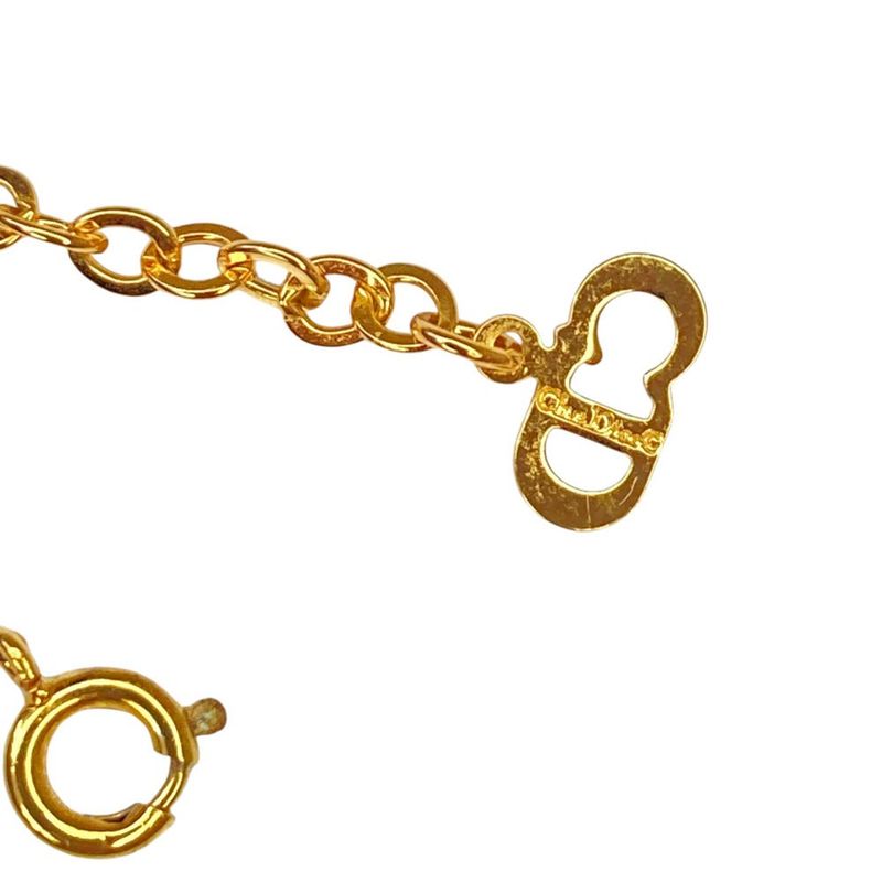 Christian Dior Heart Stone Necklace GP Gold Ladies Used