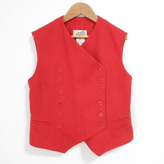 Hermes Vintage Double Breasted Gilet Vest 40 Size Red Ladies Used