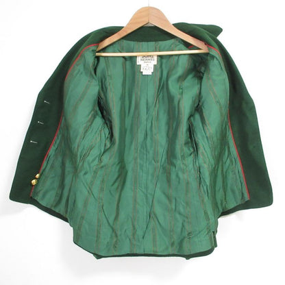 Hermes Vintage Gold Button Wool Jacket Size 40 Green Ladies