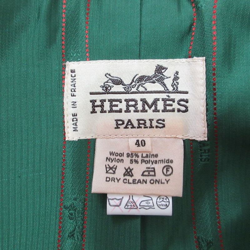 Hermes Vintage Gold Button Wool Jacket Size 40 Green Ladies