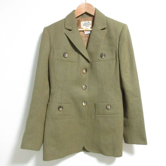 Hermes Vintage 3B Wool Jacket Size 40 Khaki Ladies Used