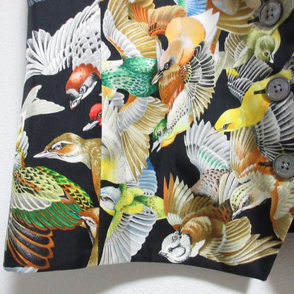 Hermes Vintage Bird Print Silk Gilet Vest Size 40 Black Ladies