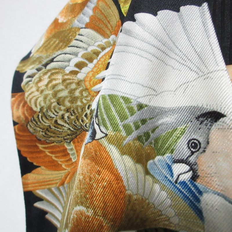 Hermes Vintage Bird Print Silk Gilet Vest Size 40 Black Ladies