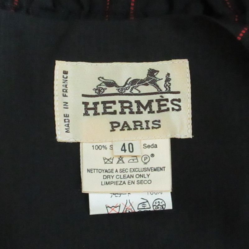 Hermes Vintage Bird Print Silk Gilet Vest Size 40 Black Ladies