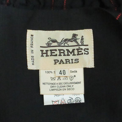 Hermes Vintage Bird Print Silk Gilet Vest Size 40 Black Ladies