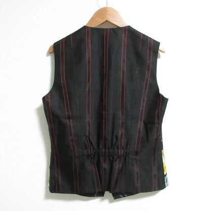 Hermes Vintage Bird Print Silk Gilet Vest Size 40 Black Ladies