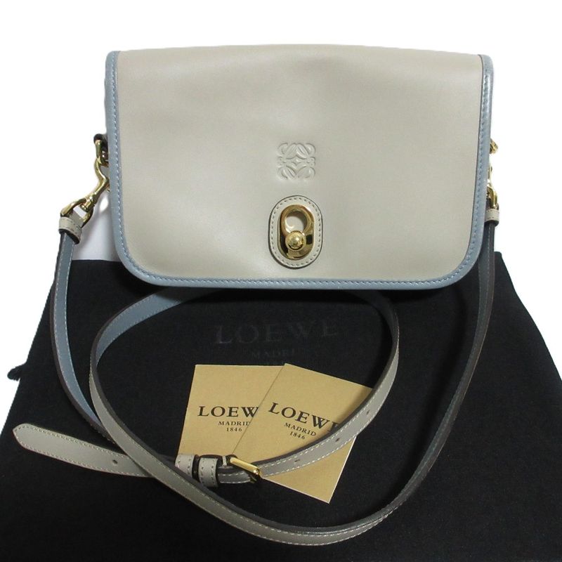 Good Loewe Ines Anagram Bicolor Leather Shoulder Bag 324.71h70 Beige Ladies Used