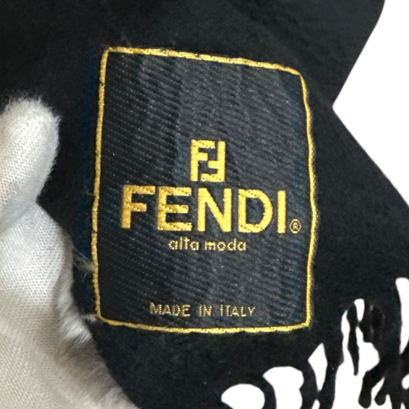 Fendi 100% Cashmere Muffler With Fur Corsage Black Ladies Used