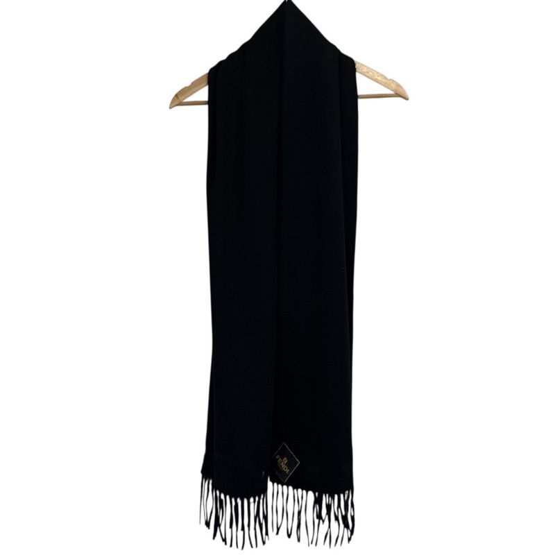 Fendi 100% Cashmere Muffler With Fur Corsage Black Ladies Used