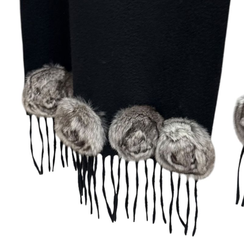 Fendi 100% Cashmere Muffler With Fur Corsage Black Ladies Used