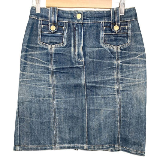 Good Louis Vuitton USED Processing Denim Tight Skirt Size 36 Indigo Ladies Used
