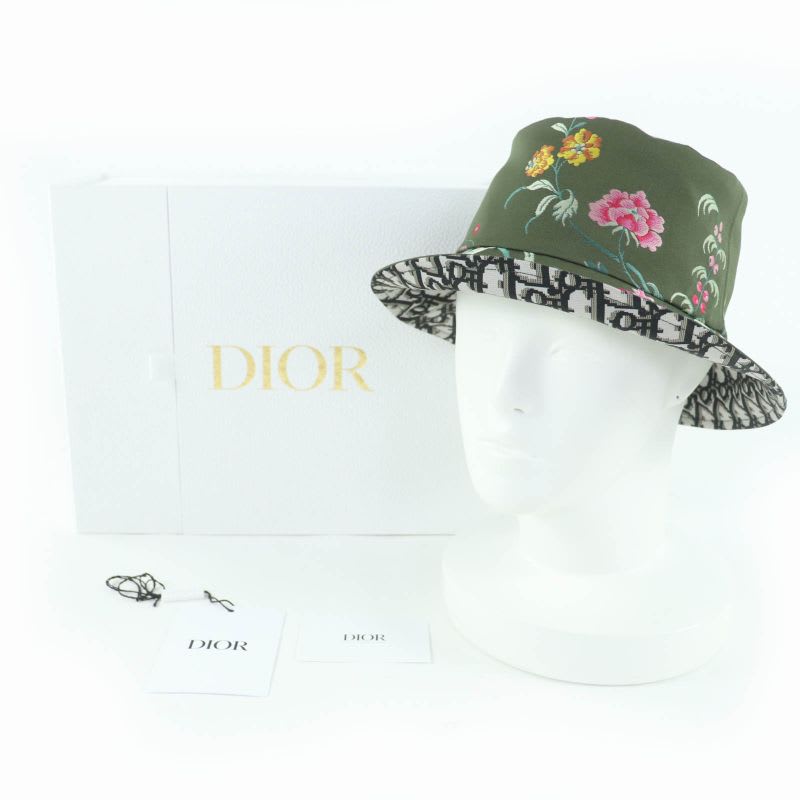 Christian Dior 32 Pfl923 I153 Teddy-d Oblique Reversible Bucket Hat Khaki 56 With