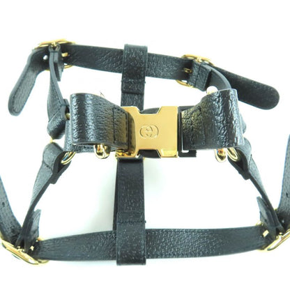 Gucci Leather Interlocking G Dog Torso Harness Black Gold Hardware S Box