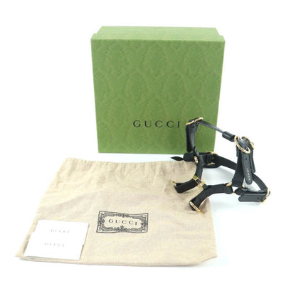 Gucci Leather Interlocking G Dog Torso Harness Black Gold Hardware S Box