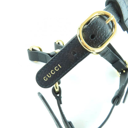 Gucci Leather Interlocking G Dog Torso Harness Black Gold Hardware S Box