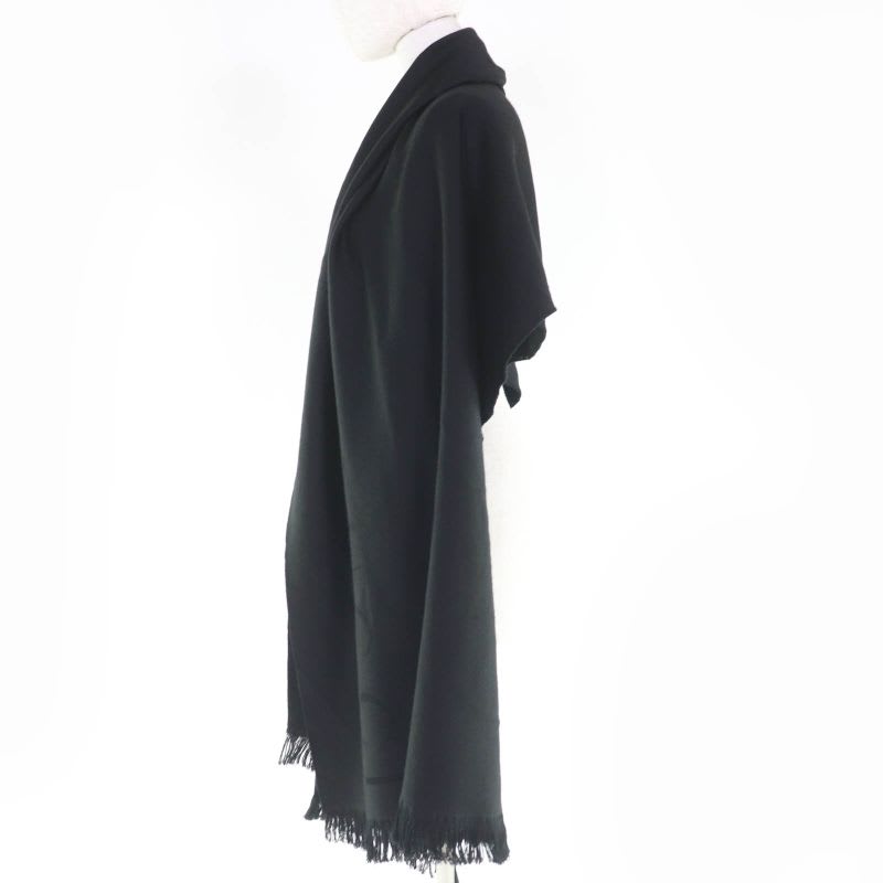 Gucci 100% Wool Logo Fringe Large Muffler Shawl Black 70 220 cm Scarf