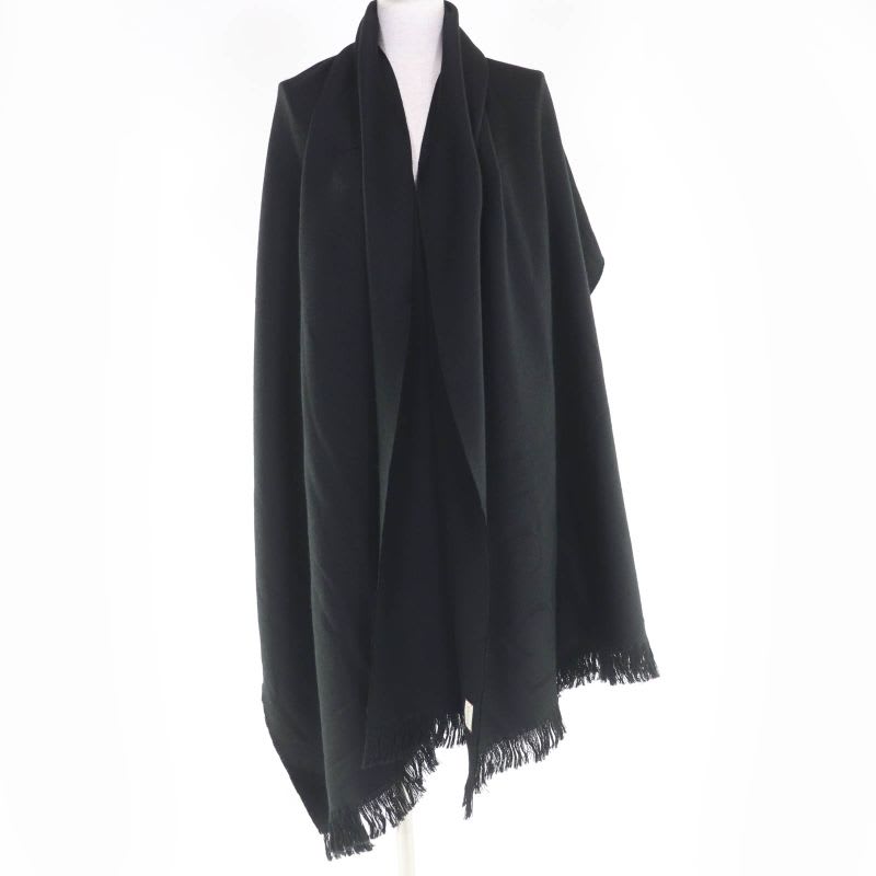 Gucci 100% Wool Logo Fringe Large Muffler Shawl Black 70 220 cm Scarf
