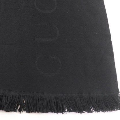 Gucci 100% Wool Logo Fringe Large Muffler Shawl Black 70 220 cm Scarf