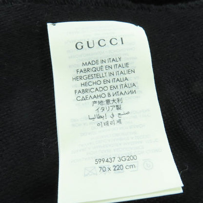Gucci 100% Wool Logo Fringe Large Muffler Shawl Black 70 220 cm Scarf
