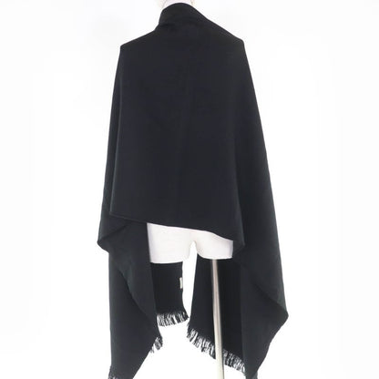 Gucci 100% Wool Logo Fringe Large Muffler Shawl Black 70 220 cm Scarf