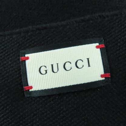 Gucci 100% Wool Logo Fringe Large Muffler Shawl Black 70 220 cm Scarf