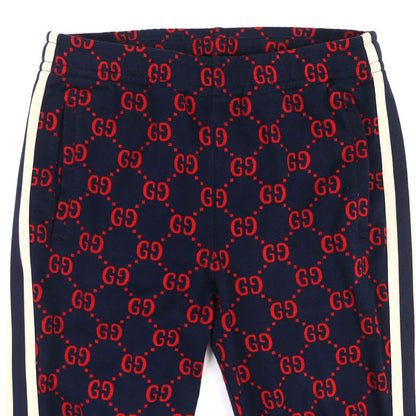 Gucci 100% Cotton GG Jacquard Track Pants Sweatpants Navy Red