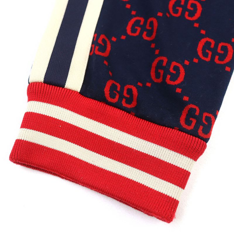 Gucci 100% Cotton GG Jacquard Track Pants Sweatpants Navy Red