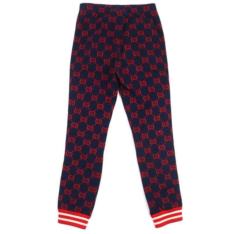 Gucci 100% Cotton GG Jacquard Track Pants Sweatpants Navy Red