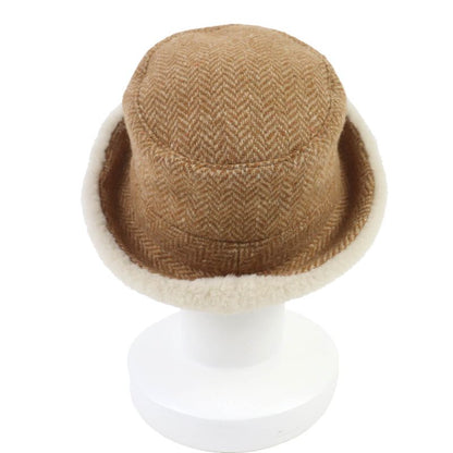 Hermes Herringbone Pattern Wool Cashmere Sheepskin Boa Hat Brown 57 Box