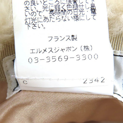 Hermes Herringbone Pattern Wool Cashmere Sheepskin Boa Hat Brown 57 Box