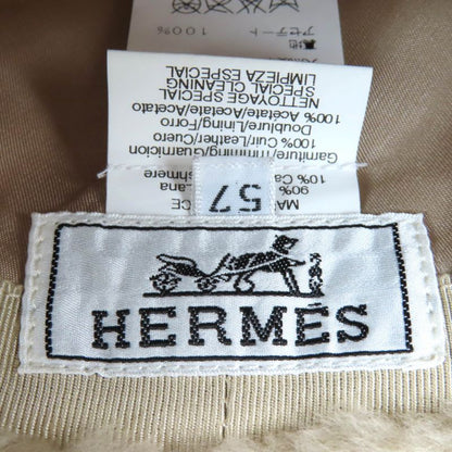 Hermes Herringbone Pattern Wool Cashmere Sheepskin Boa Hat Brown 57 Box