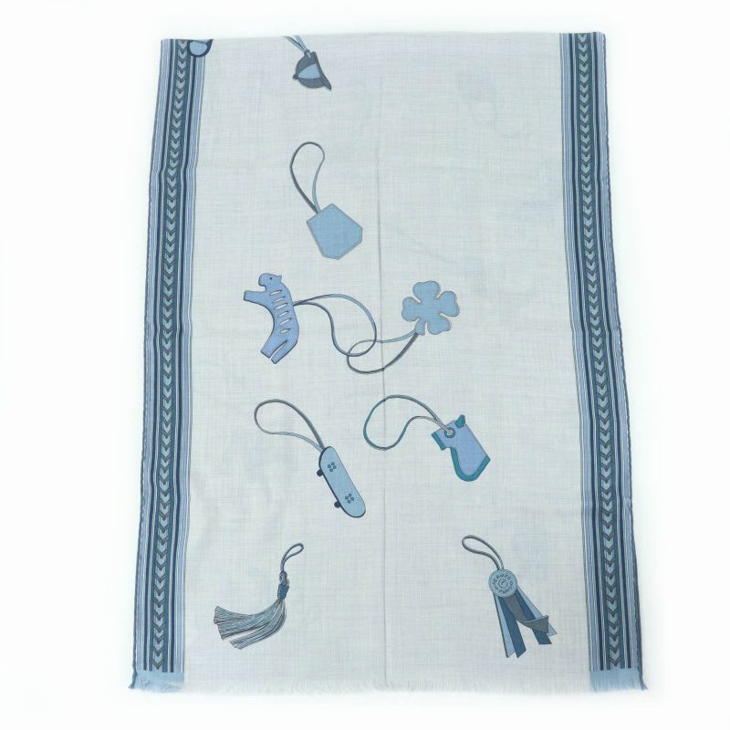 Hermes ET GRIS Rectangle Cashmere Silk Chine CIEL BLEU Shawl