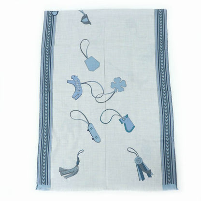 Hermes ET GRIS Rectangle Cashmere Silk Chine CIEL BLEU Shawl