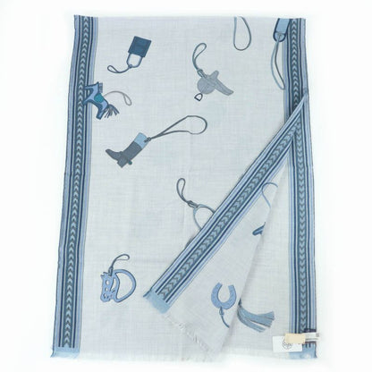 Hermes ET GRIS Rectangle Cashmere Silk Chine CIEL BLEU Shawl