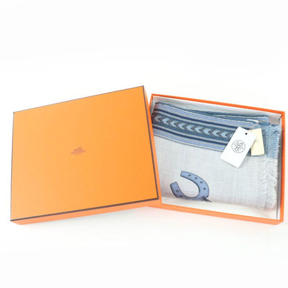 Hermes ET GRIS Rectangle Cashmere Silk Chine CIEL BLEU Shawl