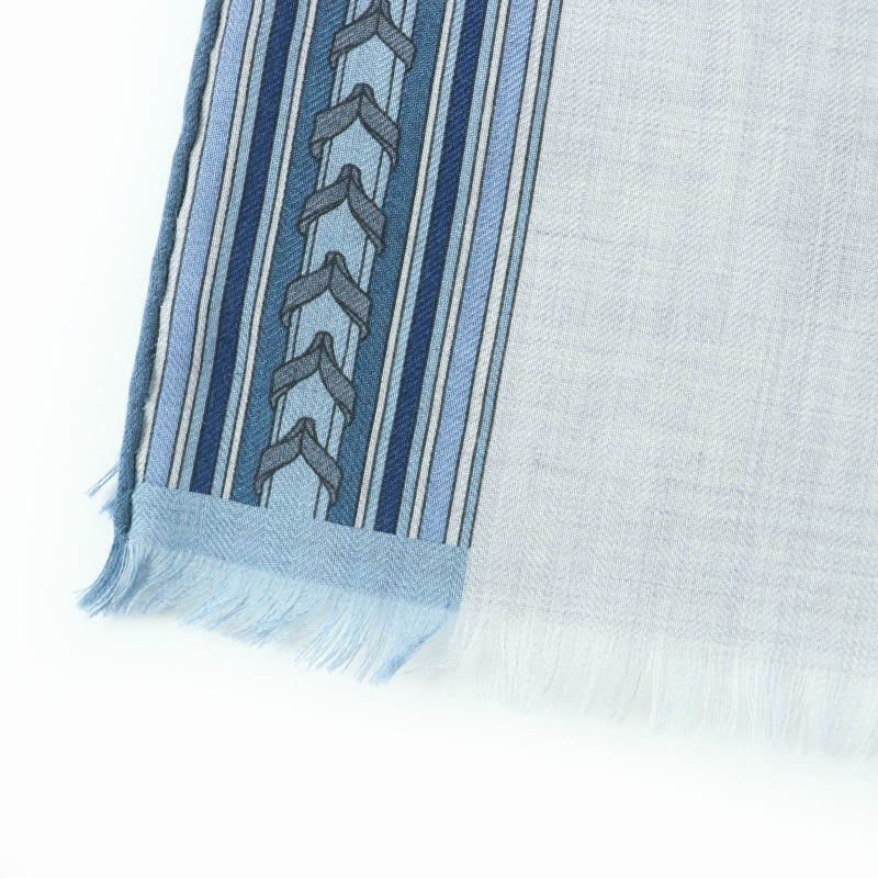 Hermes ET GRIS Rectangle Cashmere Silk Chine CIEL BLEU Shawl
