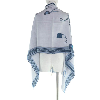 Hermes ET GRIS Rectangle Cashmere Silk Chine CIEL BLEU Shawl