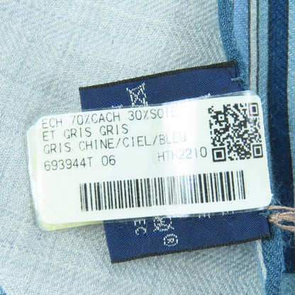 Hermes ET GRIS Rectangle Cashmere Silk Chine CIEL BLEU Shawl