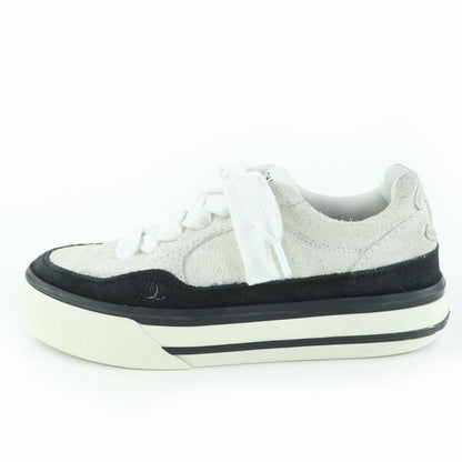 Chanel Coco Mark Lace Up Suede Leather Low-cut Sneakers White