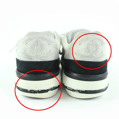 Chanel Coco Mark Lace Up Suede Leather Low-cut Sneakers White