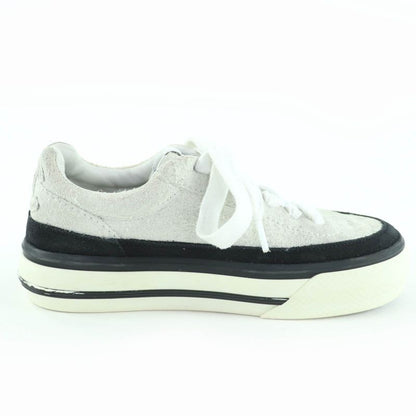Chanel Coco Mark Lace Up Suede Leather Low-cut Sneakers White